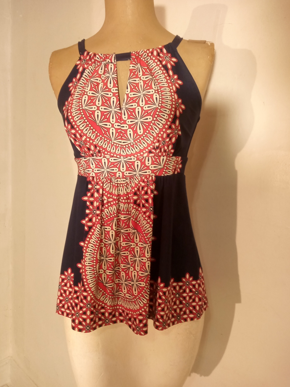INC International Concepts Navy Halter Mini Dress with Red Print